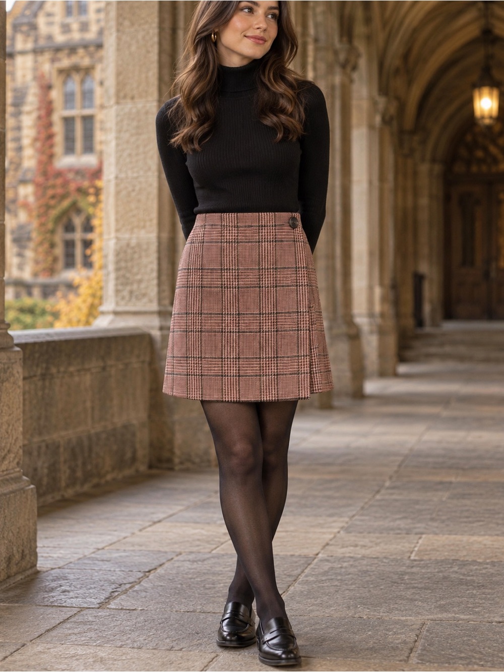 Walker Slater Kim Scottish Wool Tweed Plaid Wrap A-Line Mini Skirt UK 6 US 2
